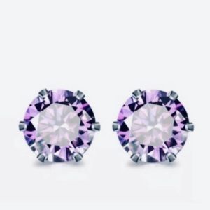 💗 Hypoallergenic Stainless Steel Amethyst Crystal Earrings 8mm NEW